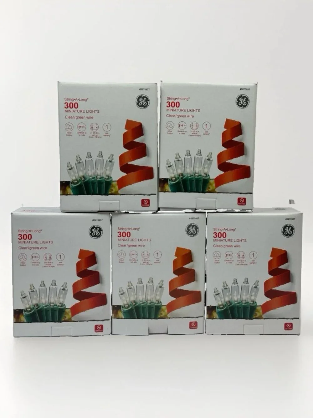 NEW 5 Boxes - GE String-A-Long 300-Count Clear Incandescent Miniature Christmas